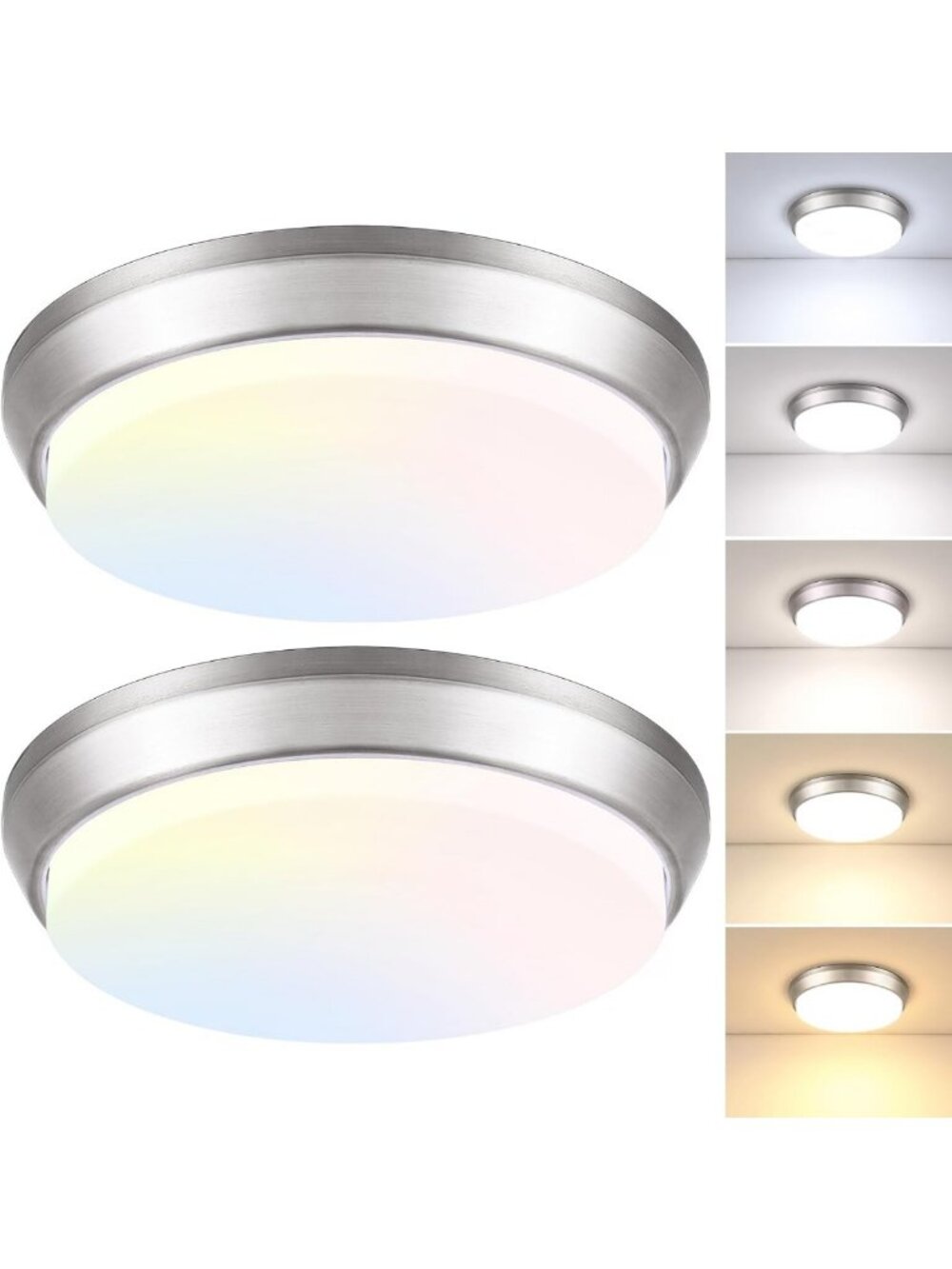 Dimmable 13" Flush Mount LED Ceiling Light Fixture, 2-Pack, Adjustable Color